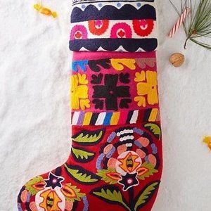 Anthropologie Verdure Stocking Embroidered